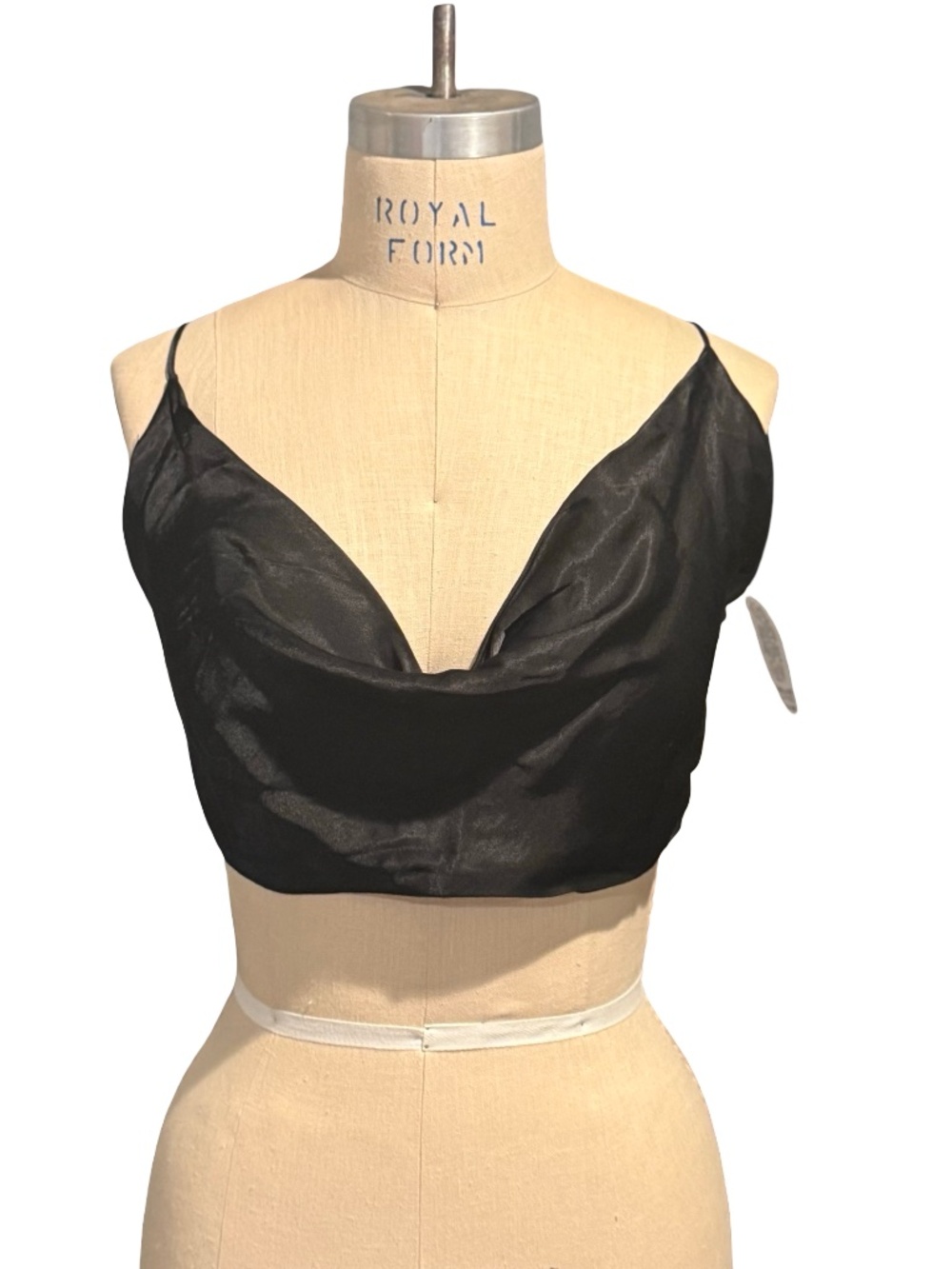 Zara Black Satin Cowl Neck Tie-Back Crop Top - Backless Cami with Crisscross Str